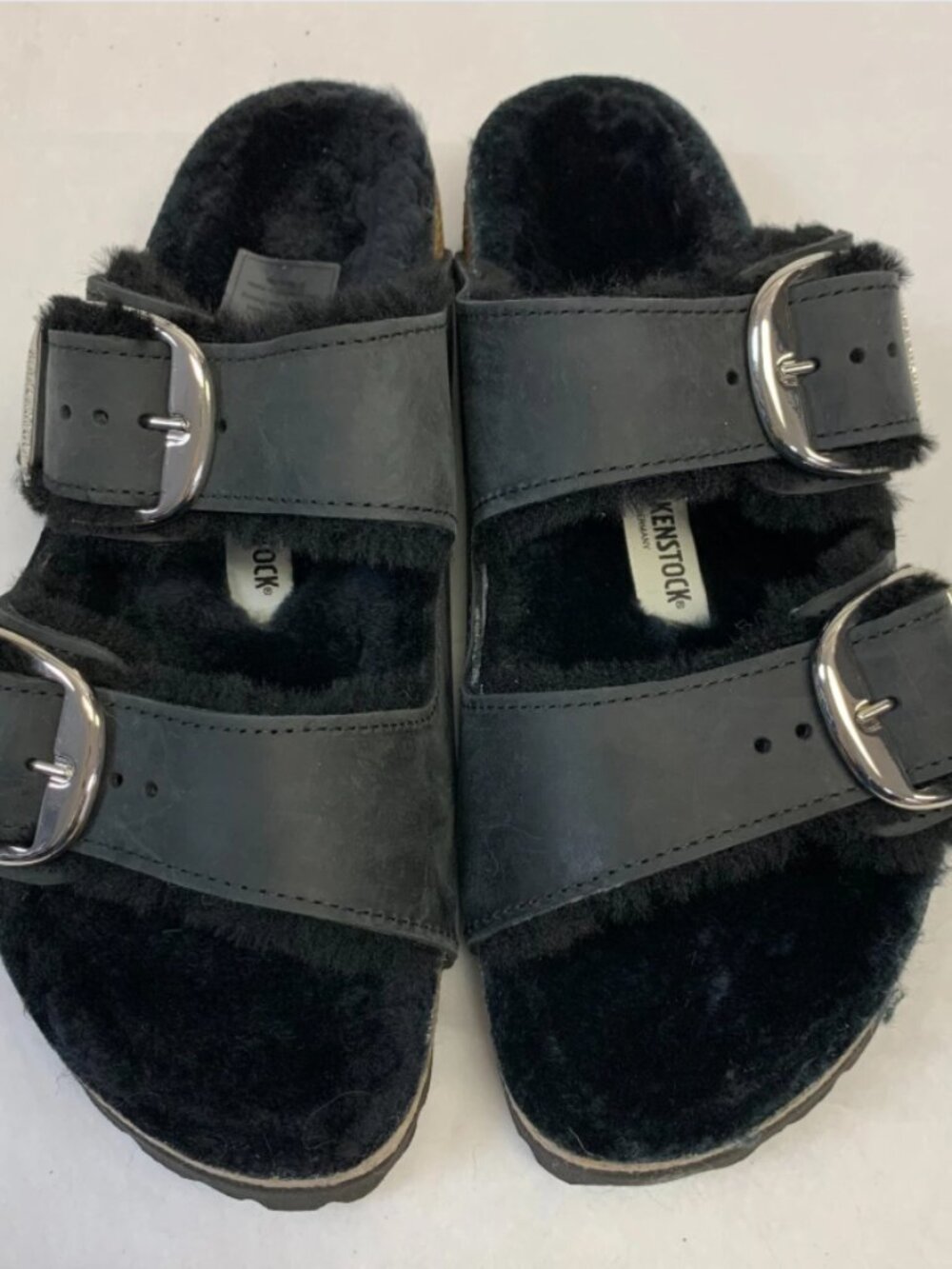 Birkenstock Arizona Big Buckle Shearling Black Oiled Leather Regular Width